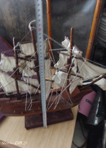 Bej Ahşap Yelkenli Gemi Figürin - Görsel 2