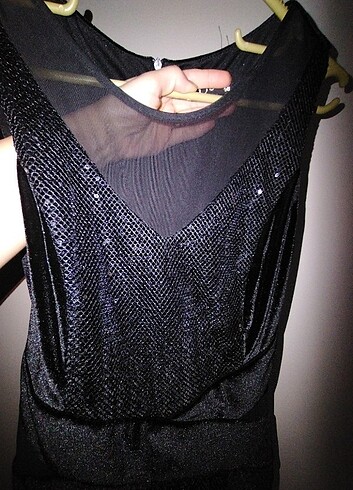 Siyah ince kadife kumaş abiye elbise - Görsel 6