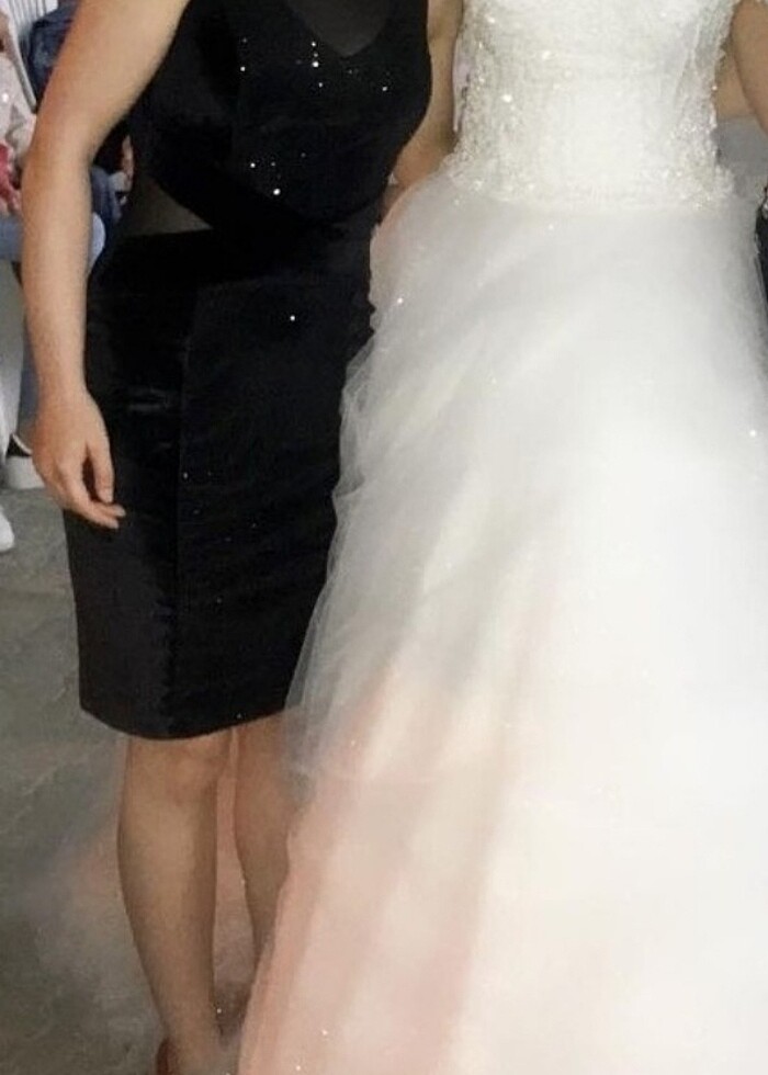 Siyah ince kadife kumaş abiye elbise - Görsel 2