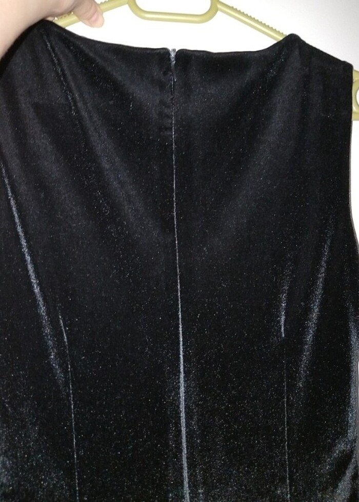 Siyah ince kadife kumaş abiye elbise - Görsel 5