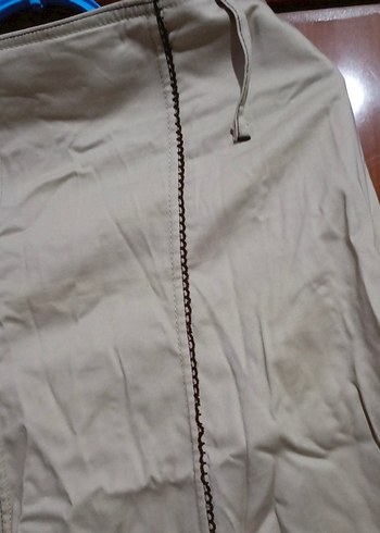 Bej Midi Keten Pilili Kadın Etek - Görsel 4