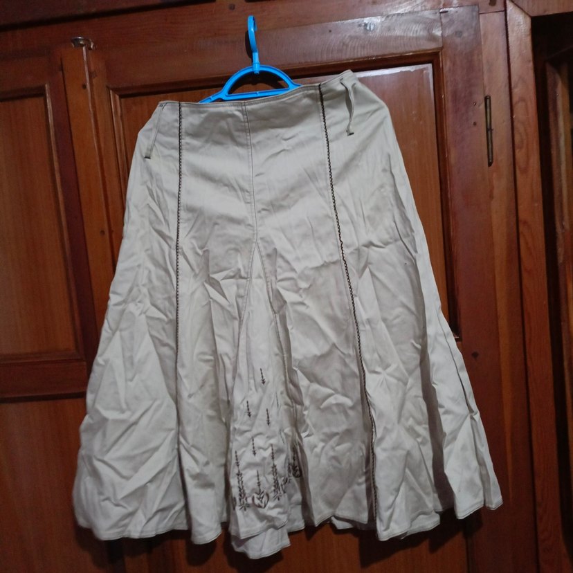 Bej Midi Keten Pilili Kadın Etek - Görsel 3