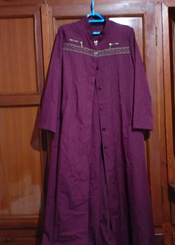 Kadın Mor Uzun Keten Düğmeli Kaban - Görsel 2