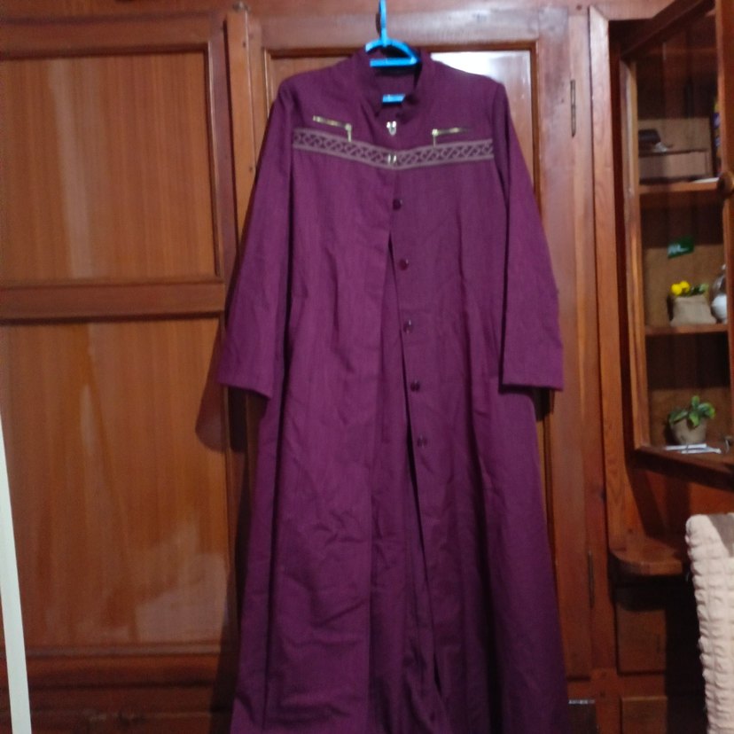 Kadın Mor Uzun Keten Düğmeli Kaban - Görsel 2