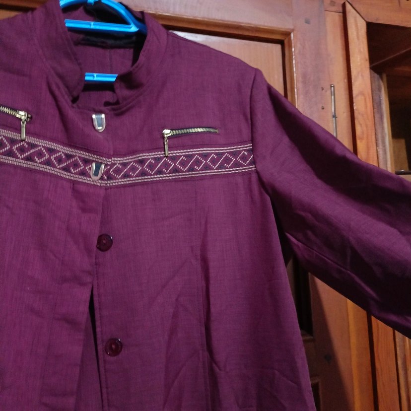 Kadın Mor Uzun Keten Düğmeli Kaban - Görsel 5