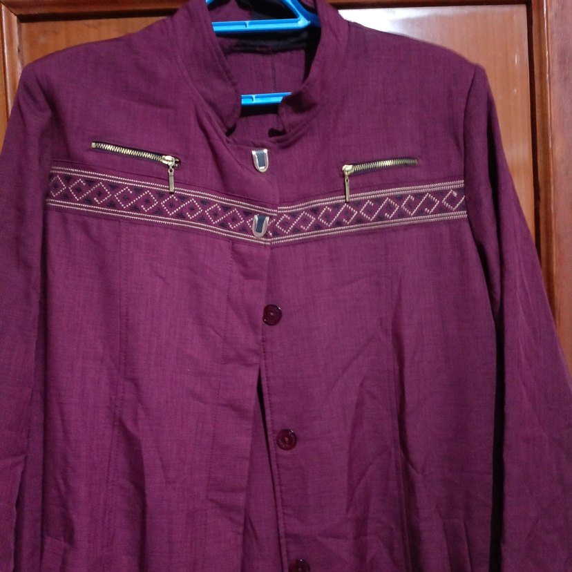 Kadın Mor Uzun Keten Düğmeli Kaban - Görsel 3