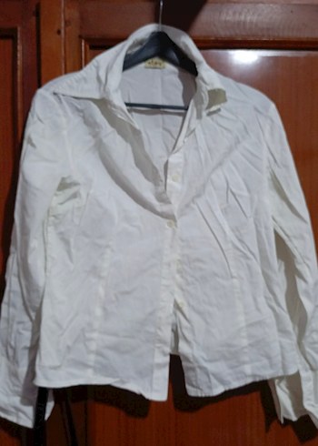 Düğmeli Beyaz Keten Kadın Gömlek - Görsel 2