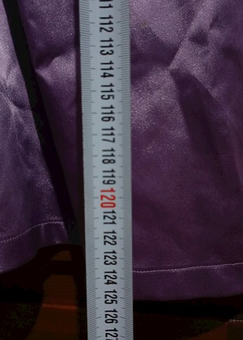 Uzun Kollu Mor Saten Elbise - Görsel 8