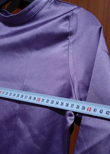 Uzun Kollu Mor Saten Elbise - Görsel 7