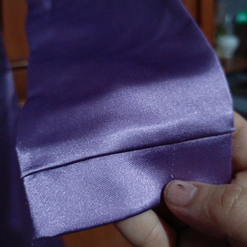 Uzun Kollu Mor Saten Elbise - Görsel 5