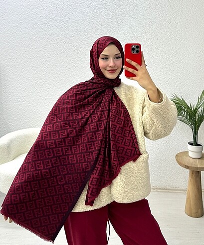 F Desen Bordo Renk Çift Taraflı Şal