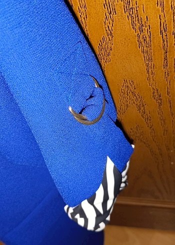 Mavi Düğmeli Kadın Midi Blazer Ceket - Görsel 2