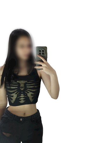 Carpe İskeletli Siyah Crop - Görsel 4