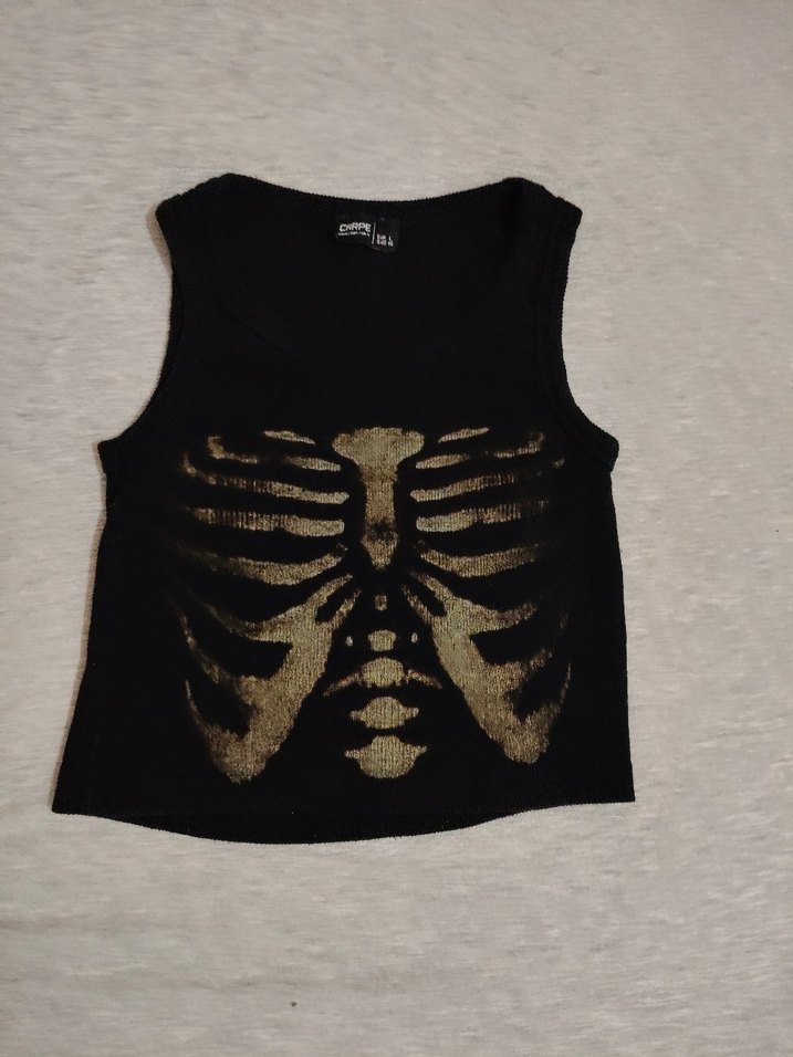 Carpe İskeletli Siyah Crop - Görsel 2