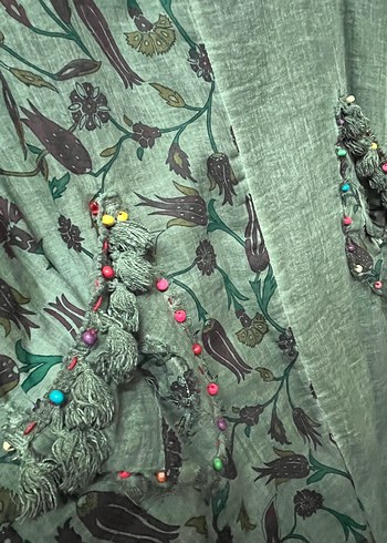 Nakışlı Boncuklu Keten Bohem Uzun Elbise - Görsel 4