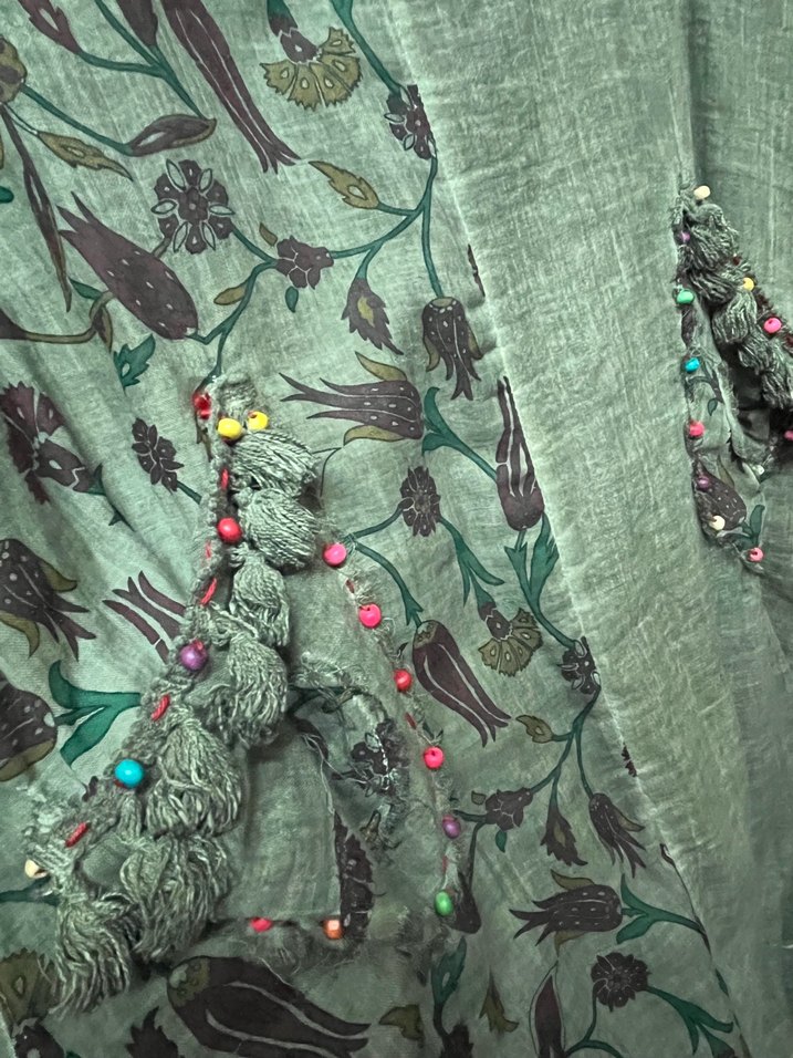 Nakışlı Boncuklu Keten Bohem Uzun Elbise - Görsel 4