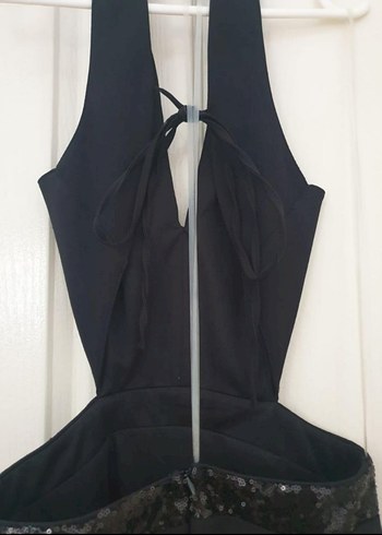 Siyah V Yakalı sırt dekolteli Uzun Abiye Elbise - Görsel 6