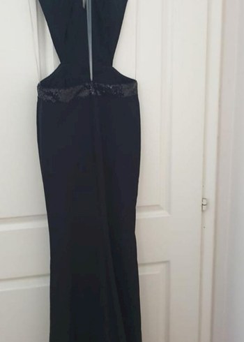 Siyah V Yakalı sırt dekolteli Uzun Abiye Elbise - Görsel 5