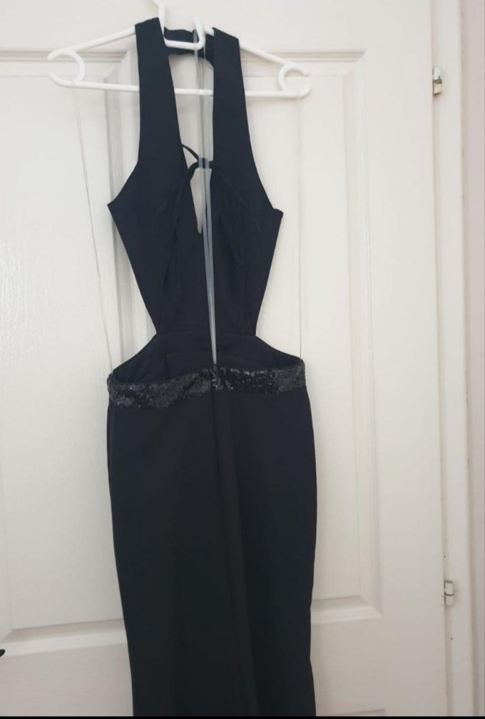 Siyah V Yakalı sırt dekolteli Uzun Abiye Elbise - Görsel 4