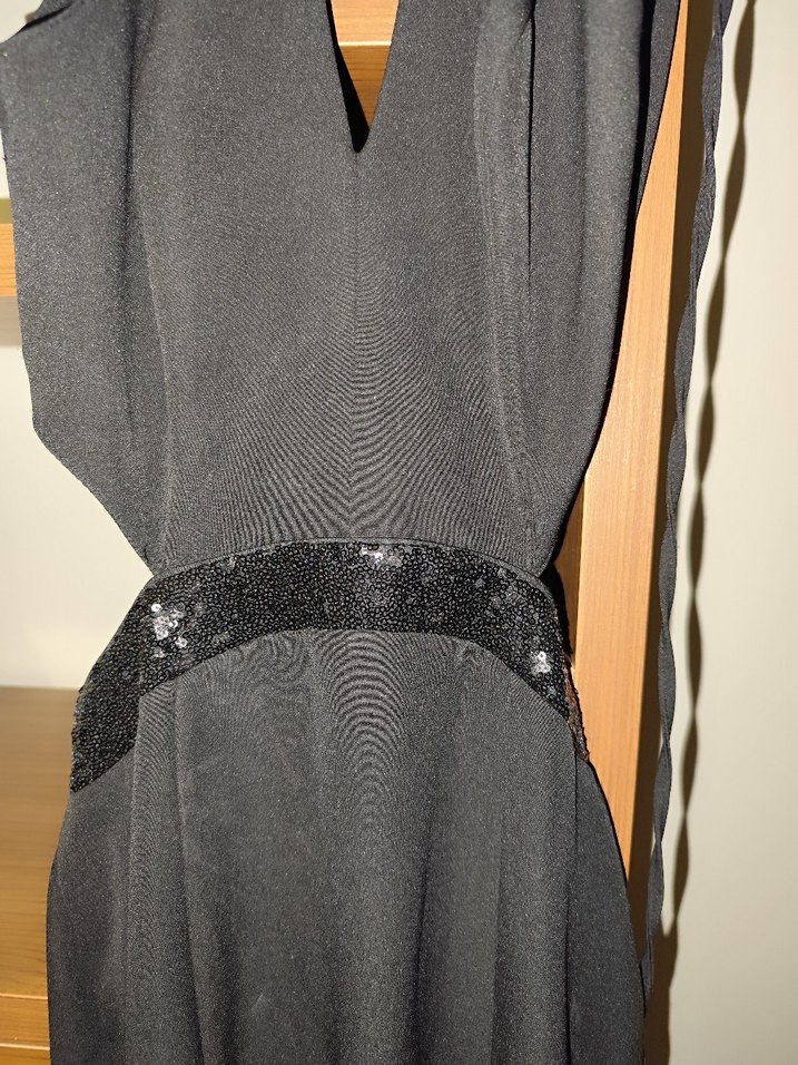 Siyah V Yakalı sırt dekolteli Uzun Abiye Elbise - Görsel 2