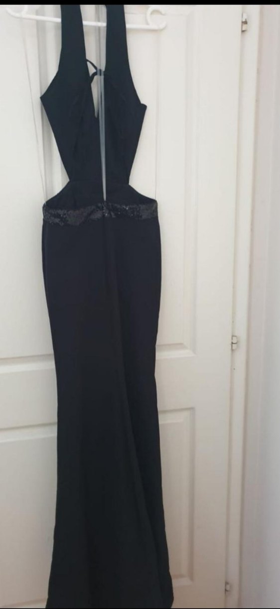 Siyah V Yakalı sırt dekolteli Uzun Abiye Elbise - Görsel 5