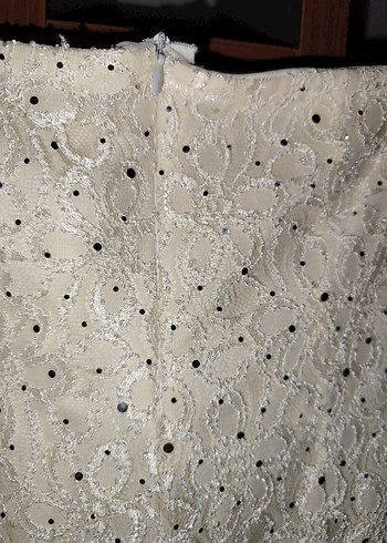 Beyaz Drapeli Straplez Uzun Abiye Elbise nikah için uygundur - Görsel 8