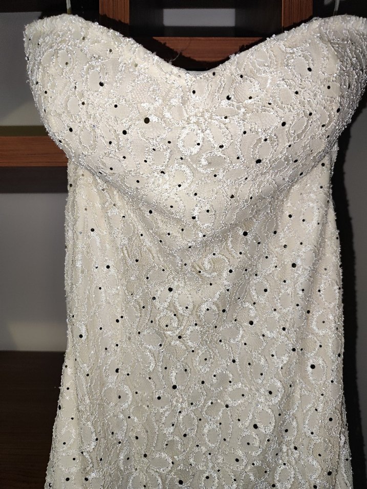 Beyaz Drapeli Straplez Uzun Abiye Elbise nikah için uygundur - Görsel 2