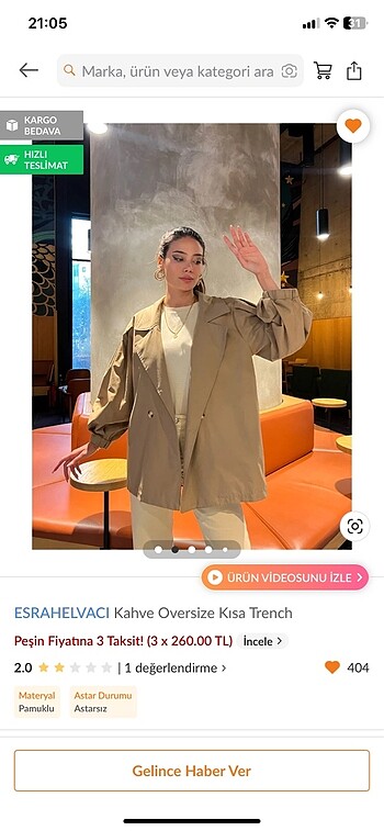 Kahverengi oversize kısa trench