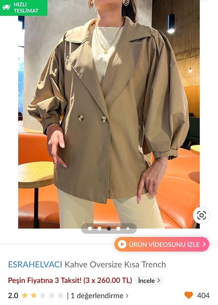 Kahverengi oversize kısa trench - Görsel 2