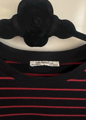 Zara Zara Kırmızı Çizgili Kısa Kollu Midi Elbise