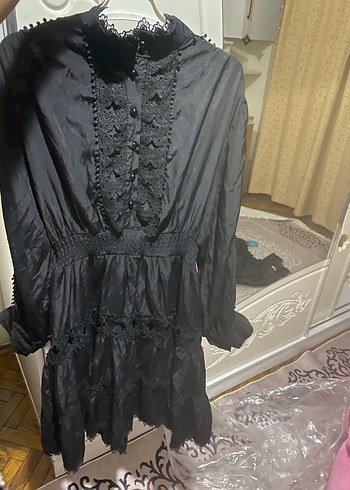 Siyah Uzun Kollu Gotik Midi Elbise - Görsel 2