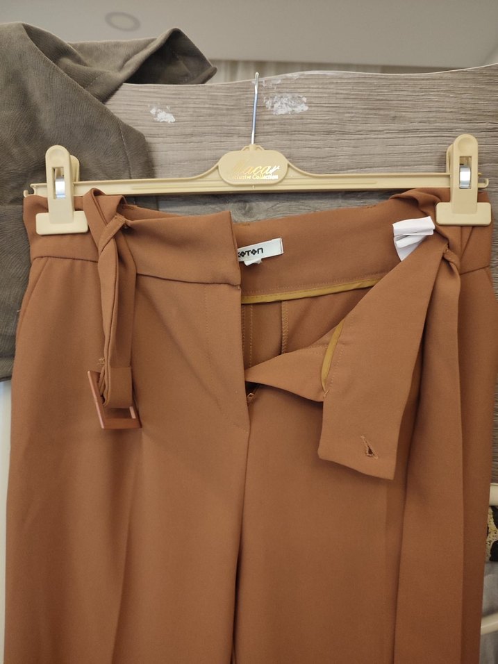 Kemerli Kahverengi Kadın Kumaş Pantolon - Görsel 3