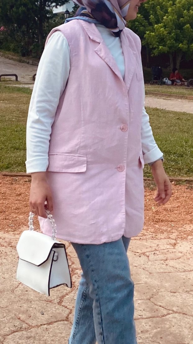 Pembe Kolsuz Denim Midi Blazer - Görsel 2