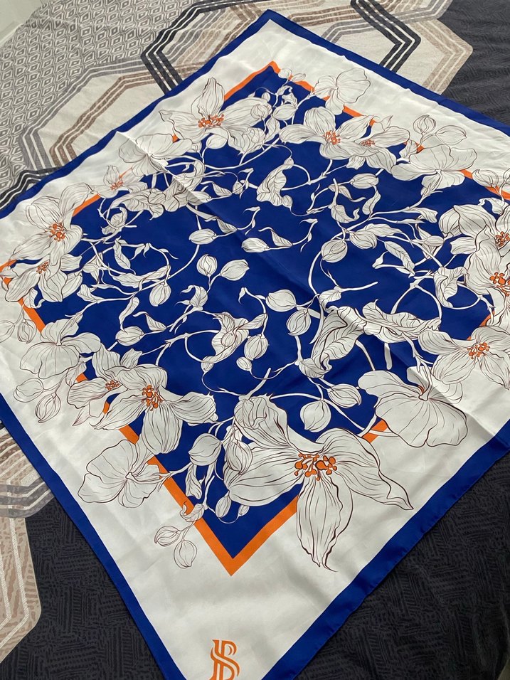 Mavi Bohem Tarzı İpek Kadın eşarp - Görsel 3