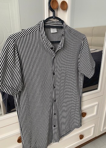 Gri Çizgili Kısa Kollu Regular Fit Erkek Gömlek - Görsel 4