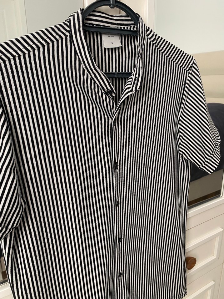 Gri Çizgili Kısa Kollu Regular Fit Erkek Gömlek - Görsel 3