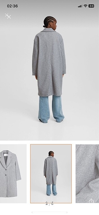 m Beden Bershka uzun gri mont