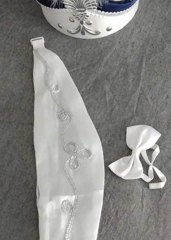 İşlemeli Fırfırlı Beyaz lacivert Sünnet kıyafeti - Görsel 3