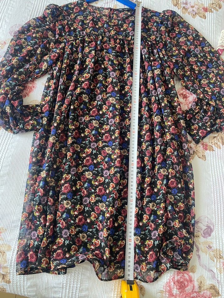 Çiçek Desenli Midi Uzun Kollu Elbise - Görsel 4