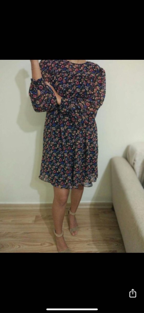 Çiçek Desenli Midi Uzun Kollu Elbise - Görsel 5