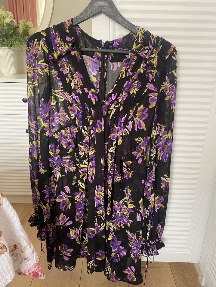 Guess marka Uzun Kollu çiçekli Bohem Midi Elbise - Görsel 4