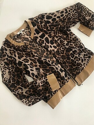 Ceket blazer bomber koton leopar kadın