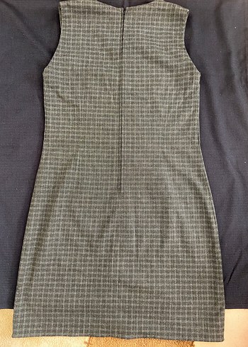 Gri ekoseli Kolsuz Ofis Elbisesi - Görsel 2