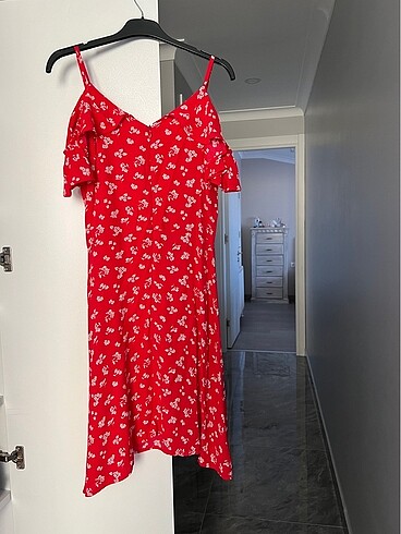 38 Beden kırmızı Renk Yazlık Çiçekli Elbise