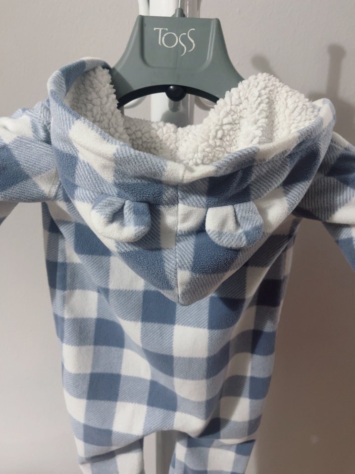 Ekose Desenli Kapüşonlu Bebek Tulumu - Görsel 3