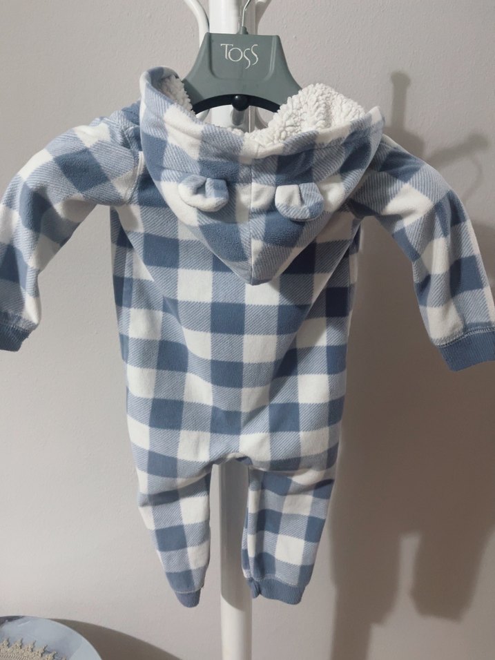 Ekose Desenli Kapüşonlu Bebek Tulumu - Görsel 4