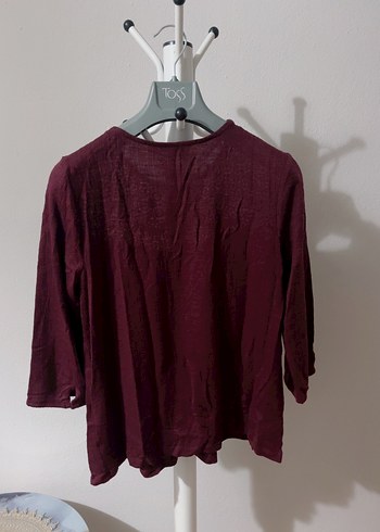 Bordo Nakışlı Dantel Detaylı Bohem Bluz - Görsel 3