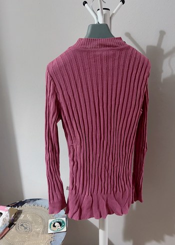 Pembe Yüksek Yakalı Triko Kadın Kazak - Görsel 2