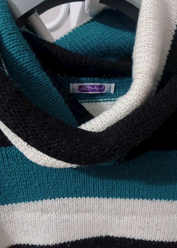 Kısa Kollu, Boğazlı Çizgili Kadın Kazak - Görsel 2