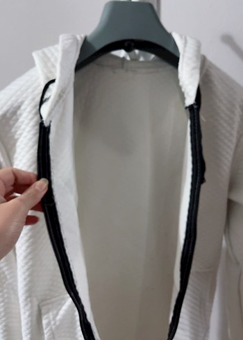 Fermuarlı Beyaz Kadın Sweatshirt/ hırka - Görsel 2